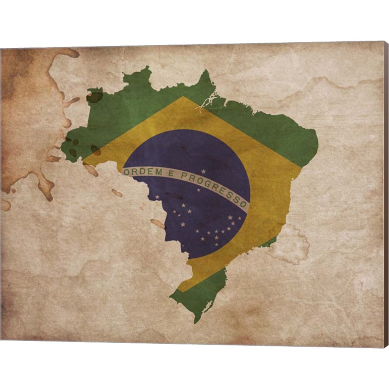 Map with Flag Overlay Brazil by Color Me Happy 20" x 16" Canvas Wall Art